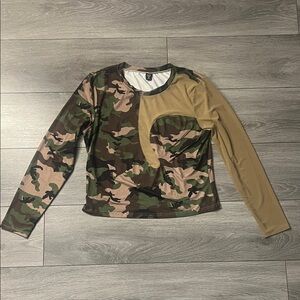 SHEIN Camouflage and Tan Long Sleeve Top